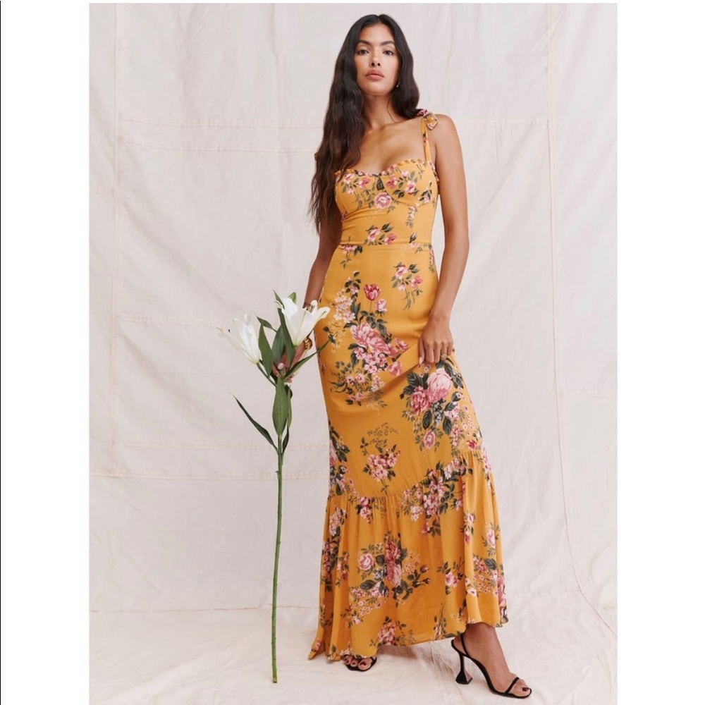 NWOT REFORMATION Jasen Yellow Floral Maxi Dress Worn Once!